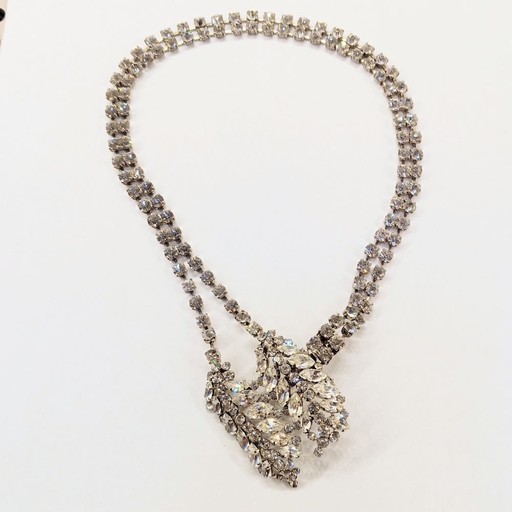 Vintage Clear Rhinestone Choker Necklace Front Closure